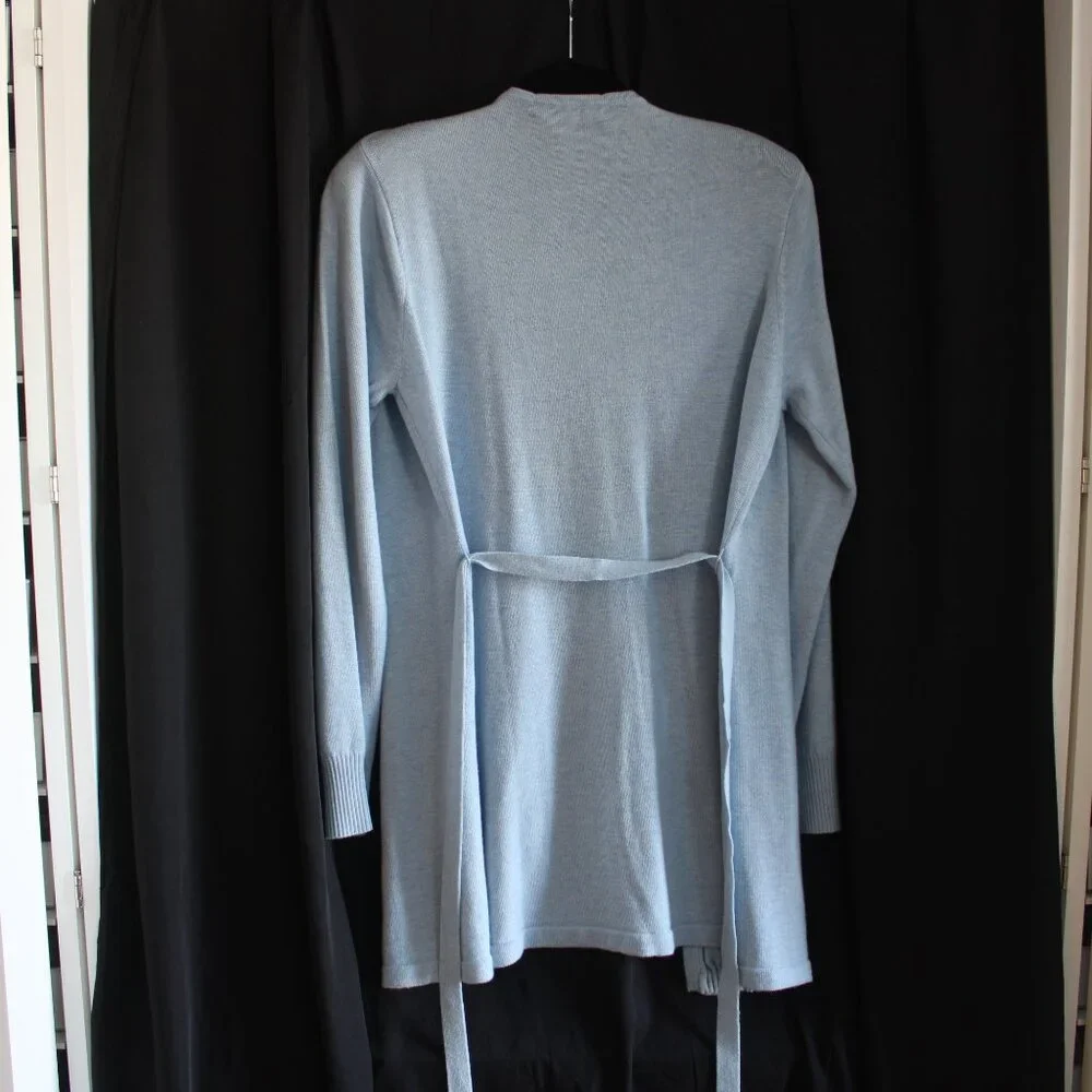 Peter Millar Long Cashmere Cardigan Sweater with Tie Light Blue XL New - Picture 5 of 11